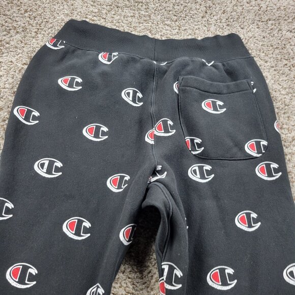 Champion Sweatpants Mens Medium Black Reverse Weave All Over Monogram Joggers - Picture 6 of 7